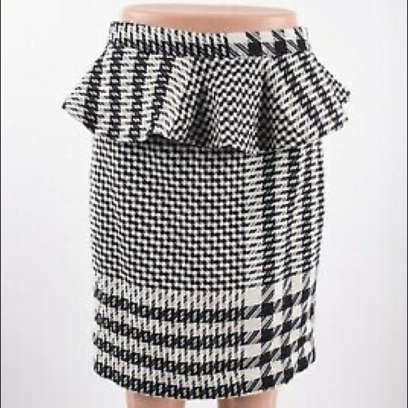 Zara Womens Skirt Black White Plaid Ruffled Pencil Houndstooth NWT - Picture 5 of 14